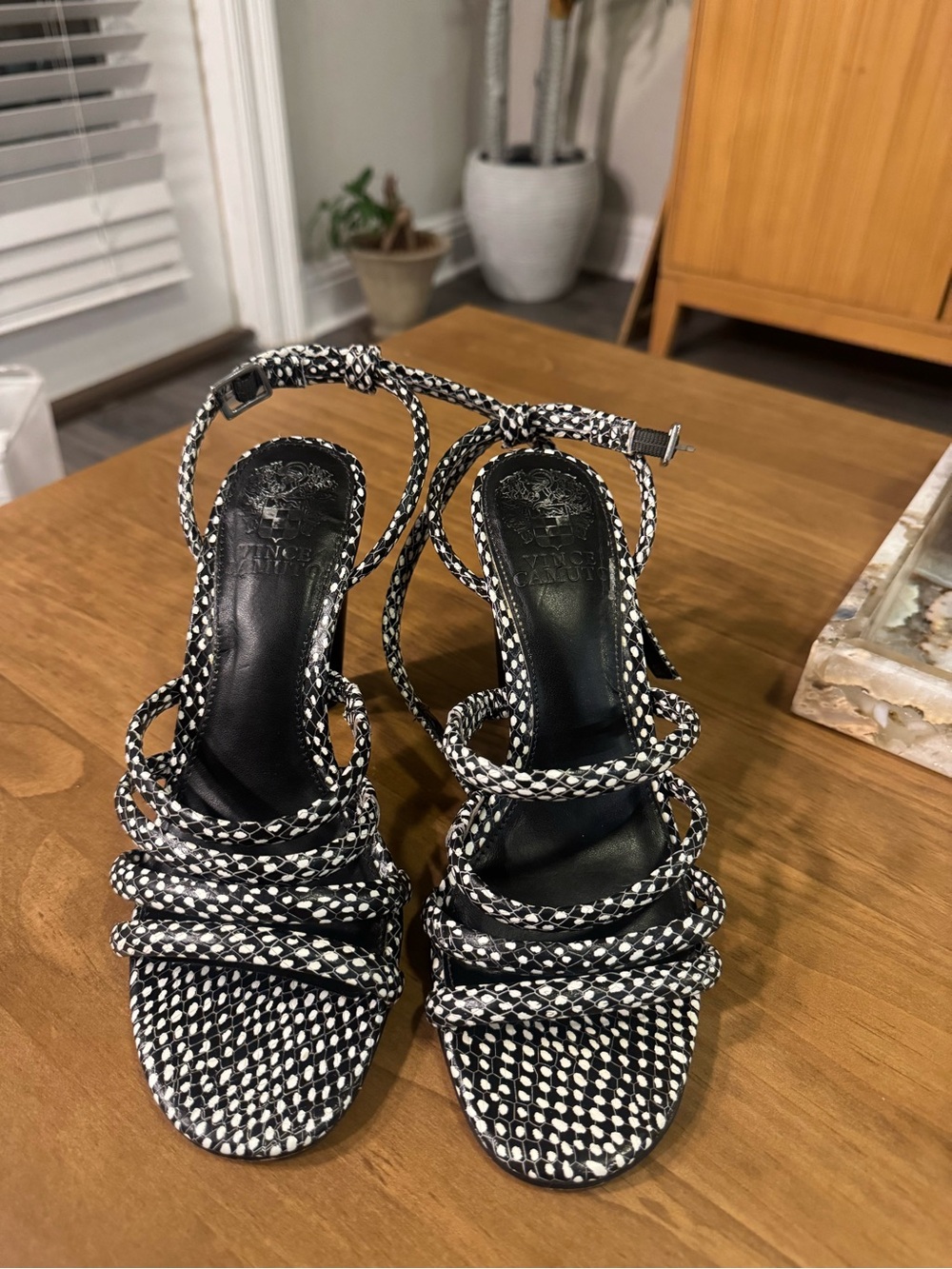Vince Camuto Black & White Braided Strappy Heeled Sandals